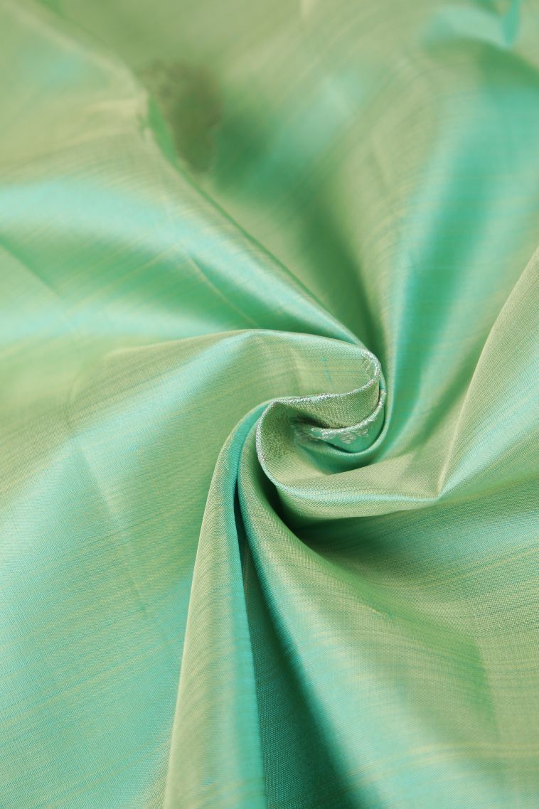 Mint Green Kanchipuram Silk Sarees with Silver Zari Buttis (small Dots Or Motifs) view 4