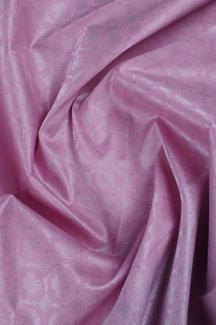 Ballet Pink Visiri Madippu Silk Sarees with Silver Zari Floral Patterns view 4