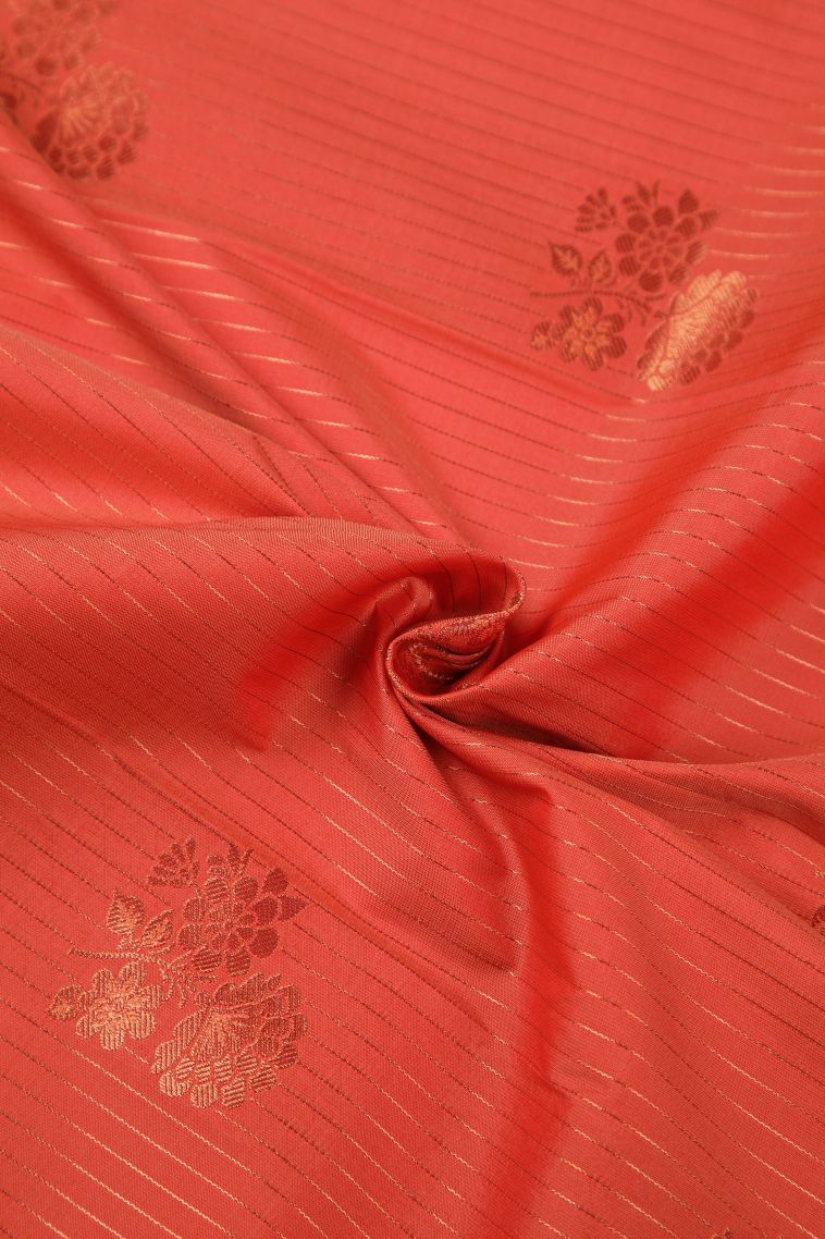 Rose  Red Visiri Madippu Silk Sarees with Copper Zari Stripes view 4