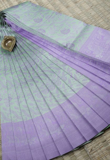 Pistachio Green Visiri Madippu Silk Sarees with Silver Zari Floral Patterns