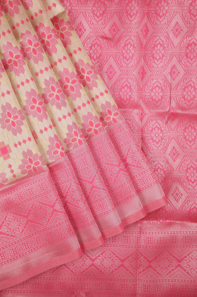 Cream White Apoorva Silk Sarees with Copper Zari Buttis (small Dots Or Motifs) view 1