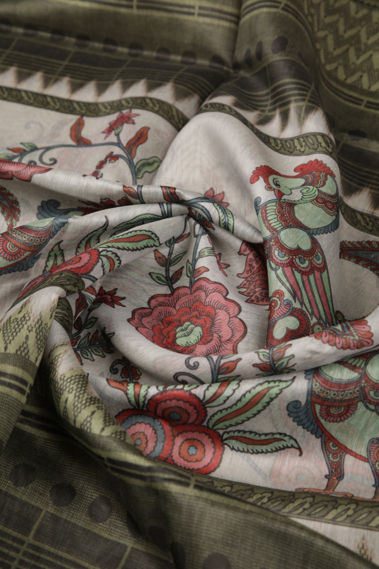 Alabaster White Tussar Saree with Without Zari Zari Floral Patterns view 4