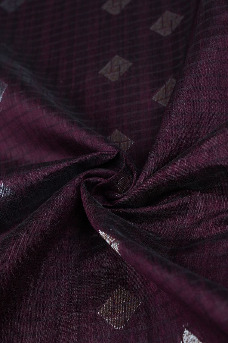 Sangria Purple Tussar Saree with Gold And Silver Zari Buttis (small Dots Or Motifs) view 4