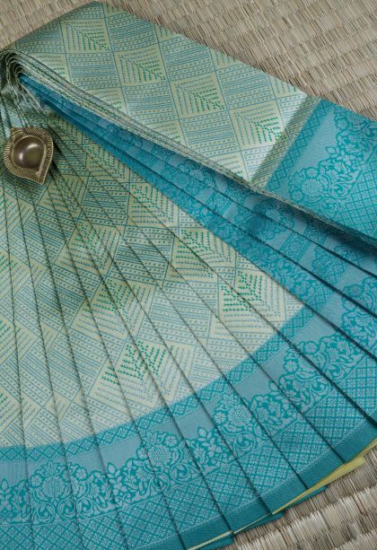 Lemon Yellow Visiri Madippu Silk Sarees with Silver Zari Floral Patterns