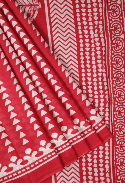 Dawn Red Cotton Sarees with Without Zari Zari Geometric Shapes