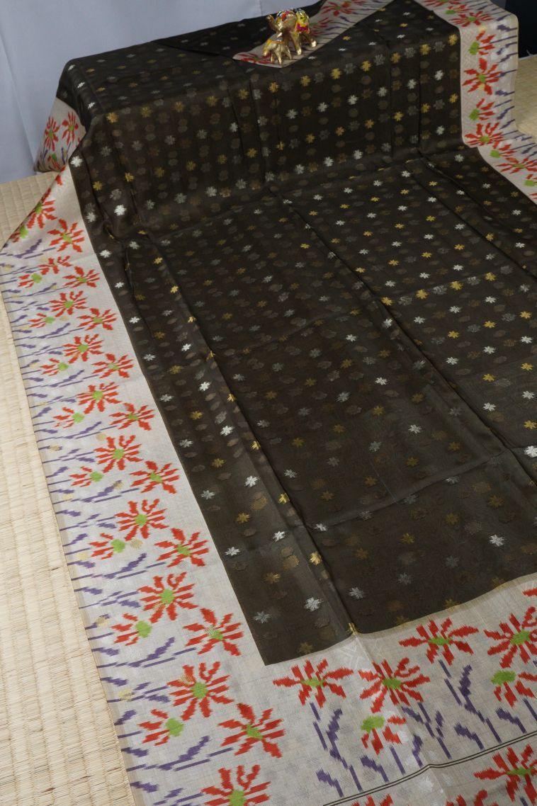 Moccon Green Tussar Saree with Without Zari Zari Buttis (small Dots Or Motifs) view 2