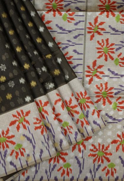 Moccon Green Tussar Saree with Without Zari Zari Buttis (small Dots Or Motifs)