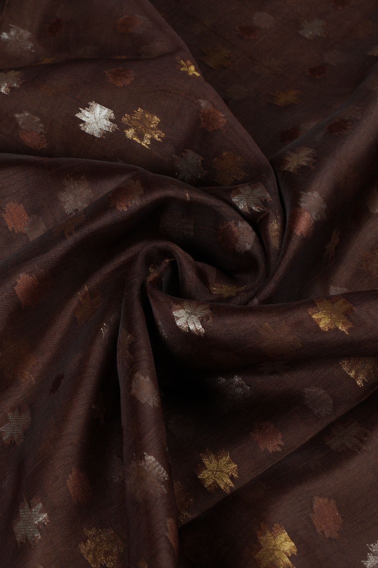 Caramel Brown Tussar Saree with Without Zari Zari Buttis (small Dots Or Motifs) view 4