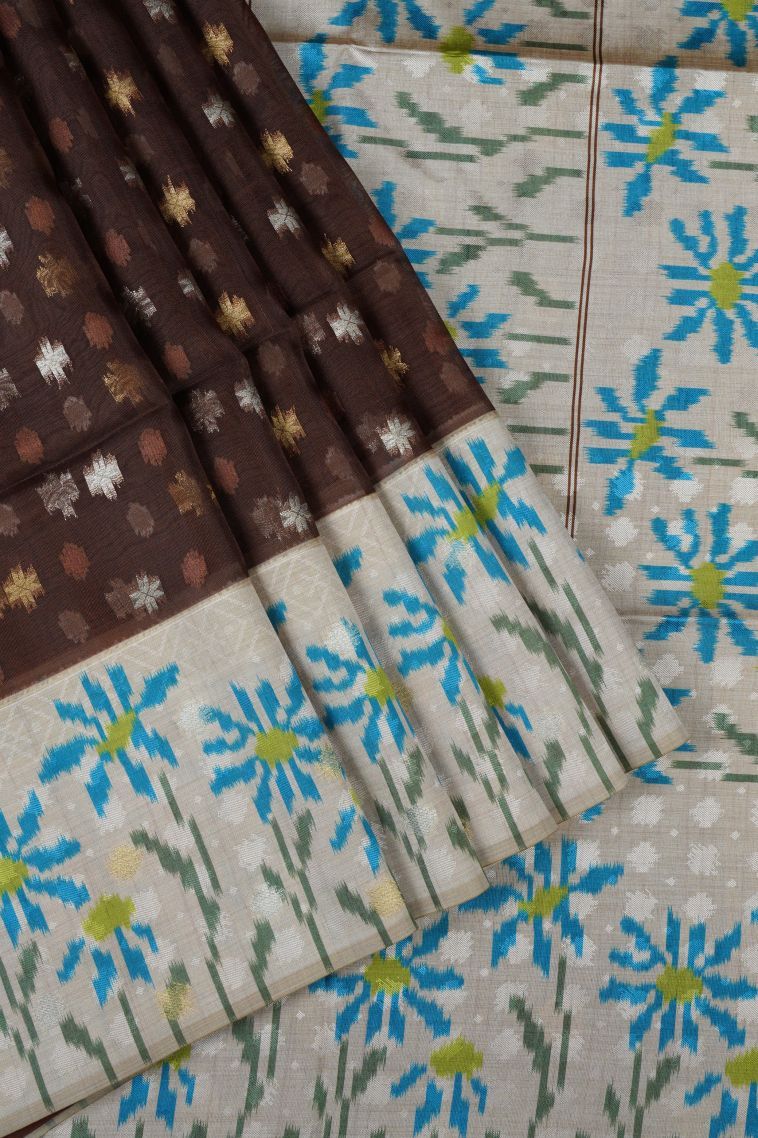 Caramel Brown Tussar Saree with Without Zari Zari Buttis (small Dots Or Motifs) view 1