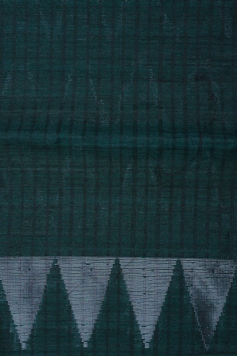 Bottle Green Tussar Saree with Gold And Silver Zari Stripes view 3