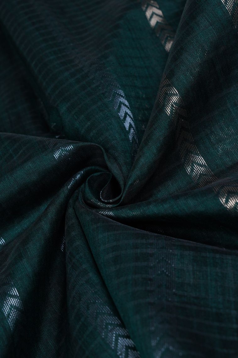 Bottle Green Tussar Saree with Gold And Silver Zari Stripes view 4