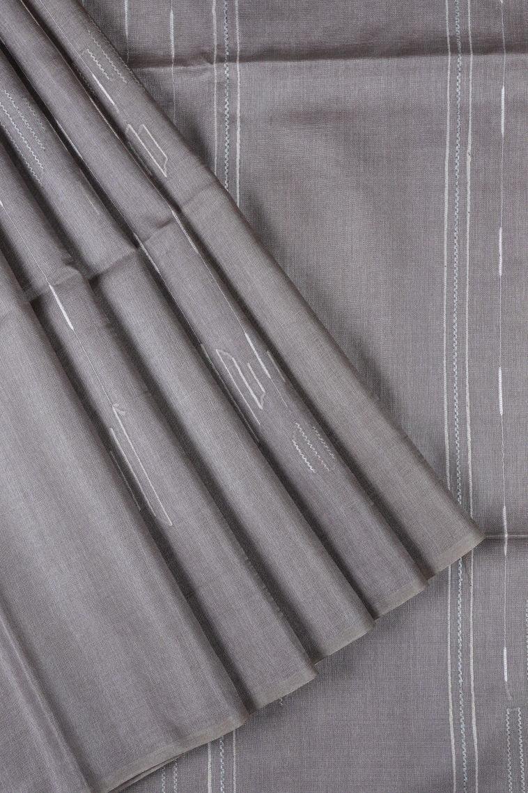 Slate Blue Tussar Saree with Without Zari Zari Buttis (small Dots Or Motifs) view 1