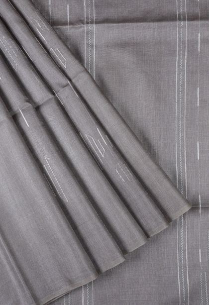 Slate Blue Tussar Saree with Without Zari Zari Buttis (small Dots Or Motifs)