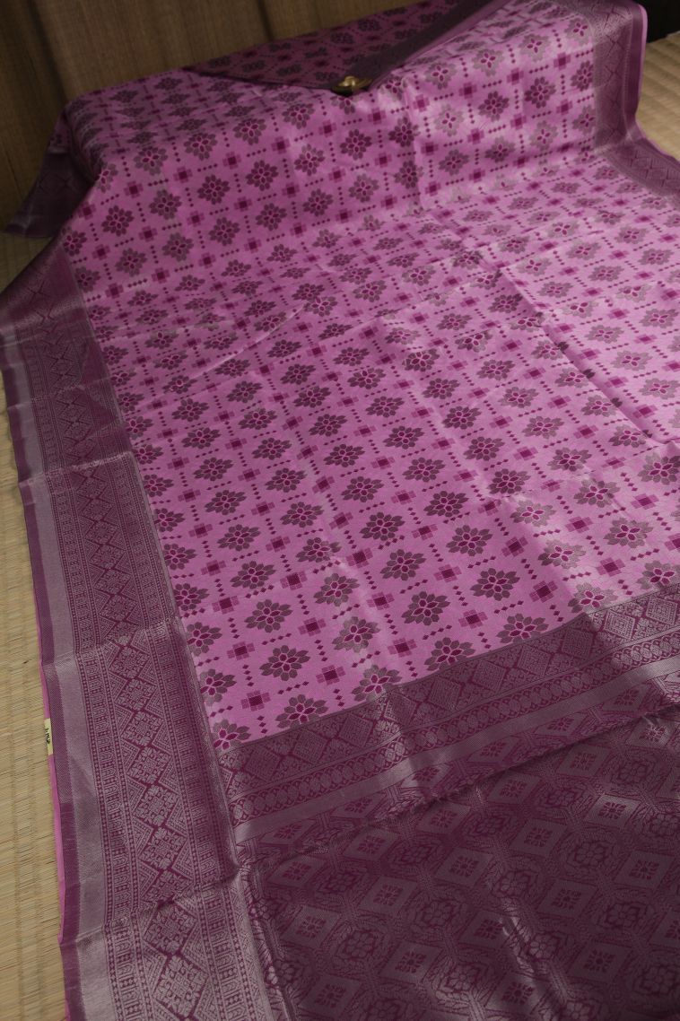 Ballet Pink Apoorva Silk Sarees with Silver Zari Buttis (small Dots Or Motifs) view 2
