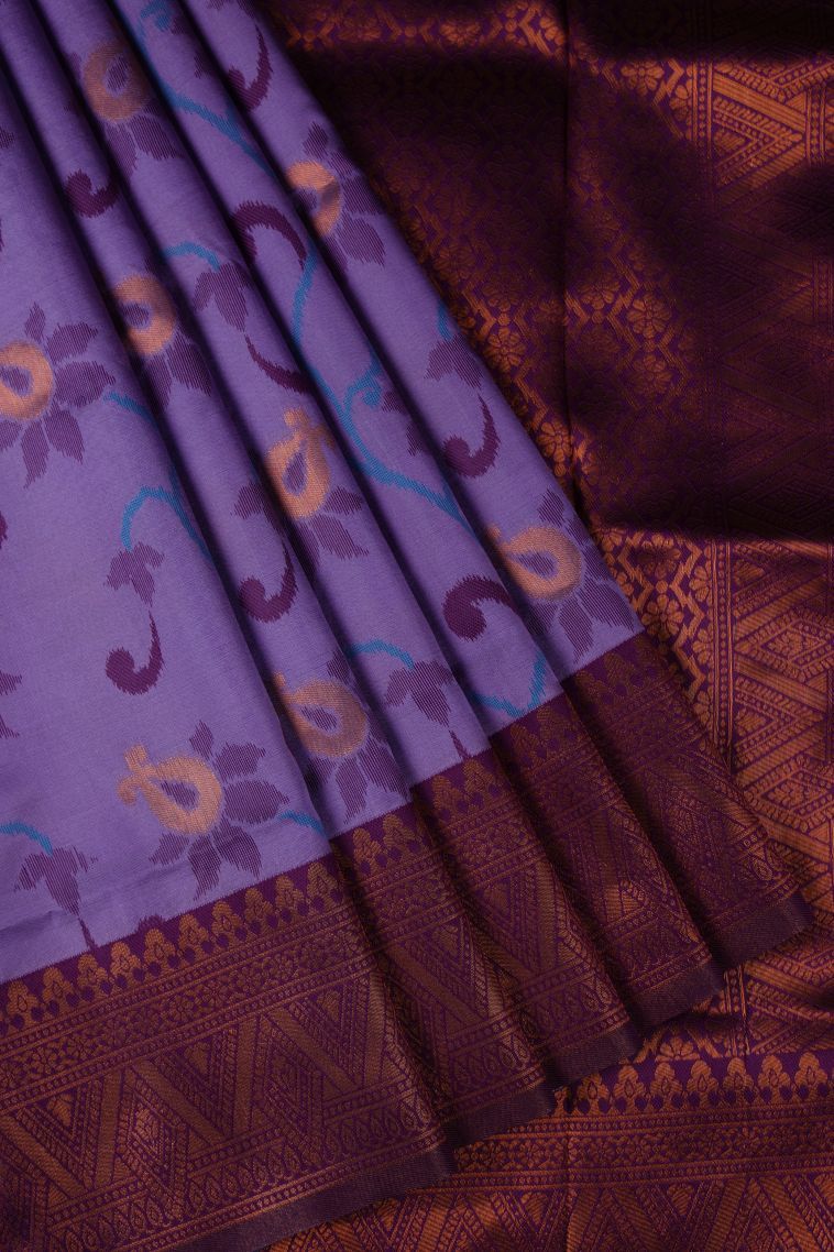 Lilac Purple Apoorva Silk Sarees with Copper Zari Floral Patterns view 1