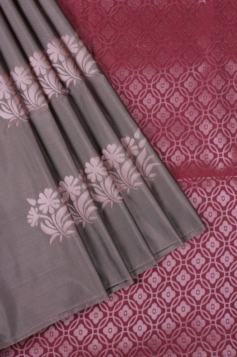 Peanut Brown Soft Silk Saree with Copper Zari Buttis (small Dots Or Motifs) view 1