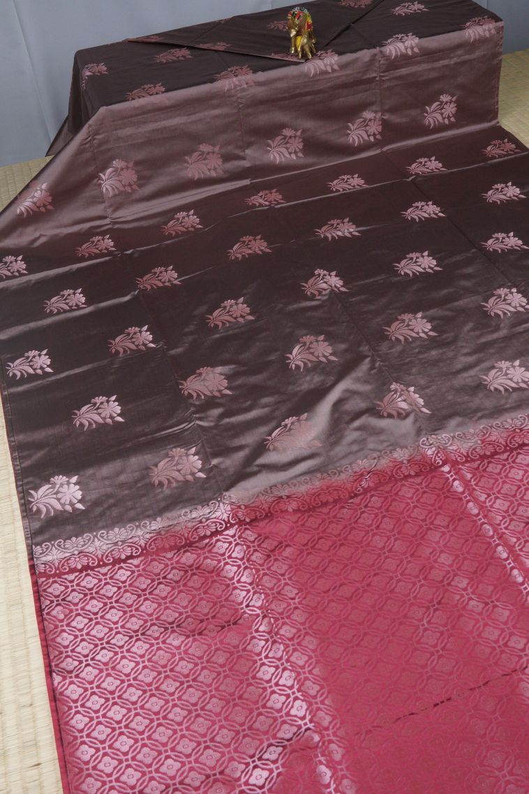 Peanut Brown Soft Silk Saree with Copper Zari Buttis (small Dots Or Motifs) view 2