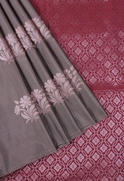 Peanut Brown Soft Silk Saree with Copper Zari Buttis (small Dots Or Motifs)