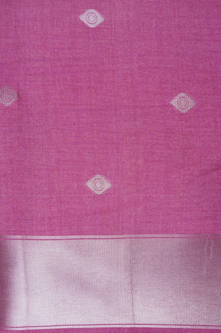 Bubblegum Pink Tussar Saree with Silver Zari Floral Patterns view 3
