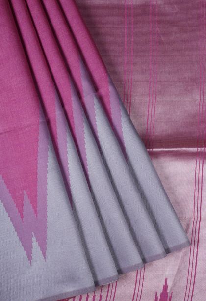 Bubblegum Pink Tussar Saree with Silver Zari Floral Patterns