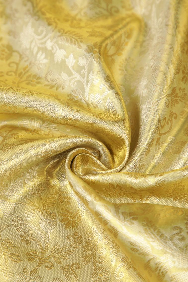 Pistachio Green Kanchipuram Silk Sarees with Gold Zari Floral Patterns view 4