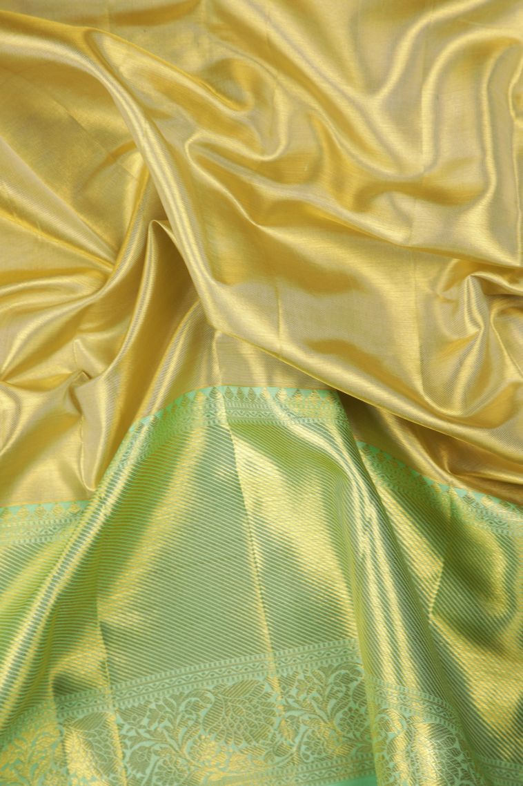 Pistachio Green Kanchipuram Silk Sarees with Gold Zari Floral Patterns view 3