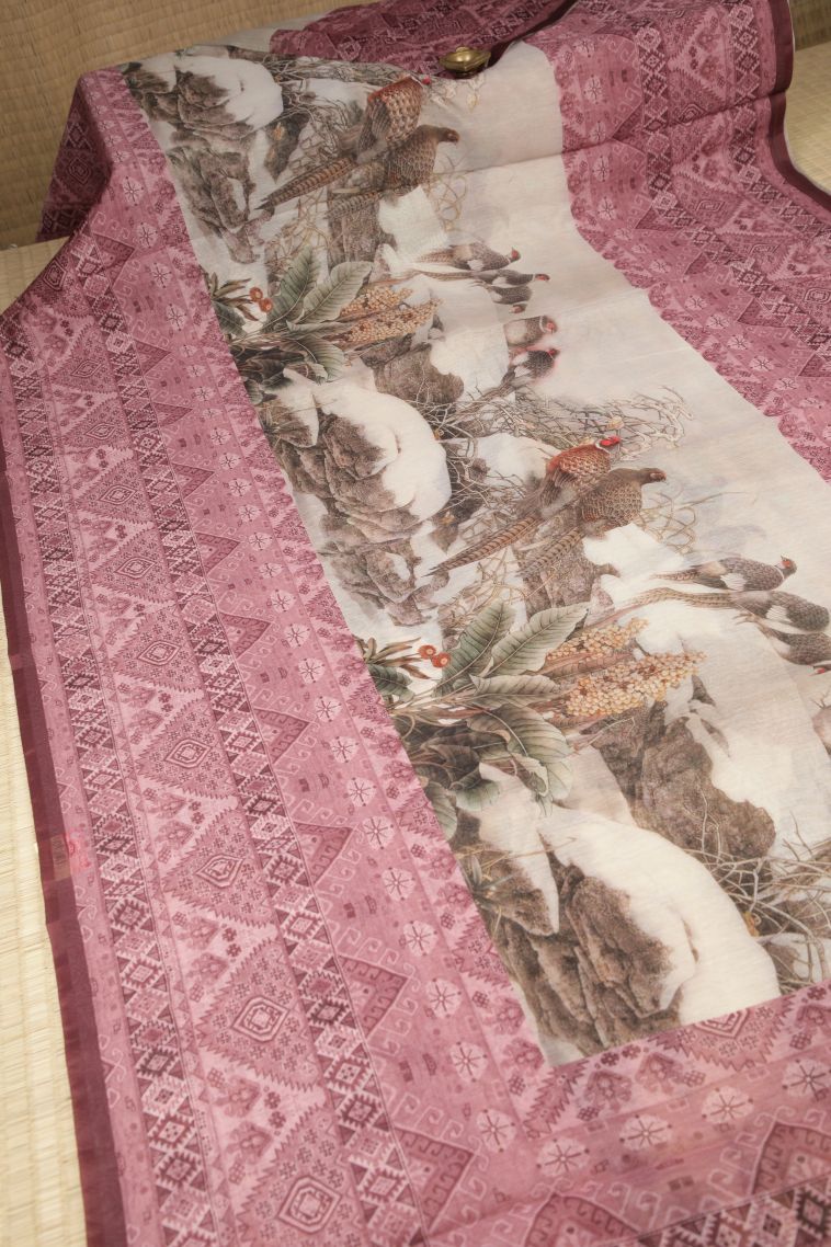 Cream White Tussar Saree with Without Zari Zari Floral Patterns view 2