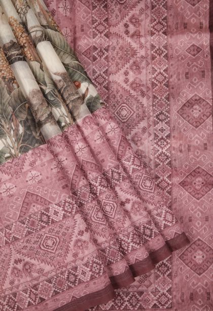 Cream White Tussar Saree with Without Zari Zari Floral Patterns