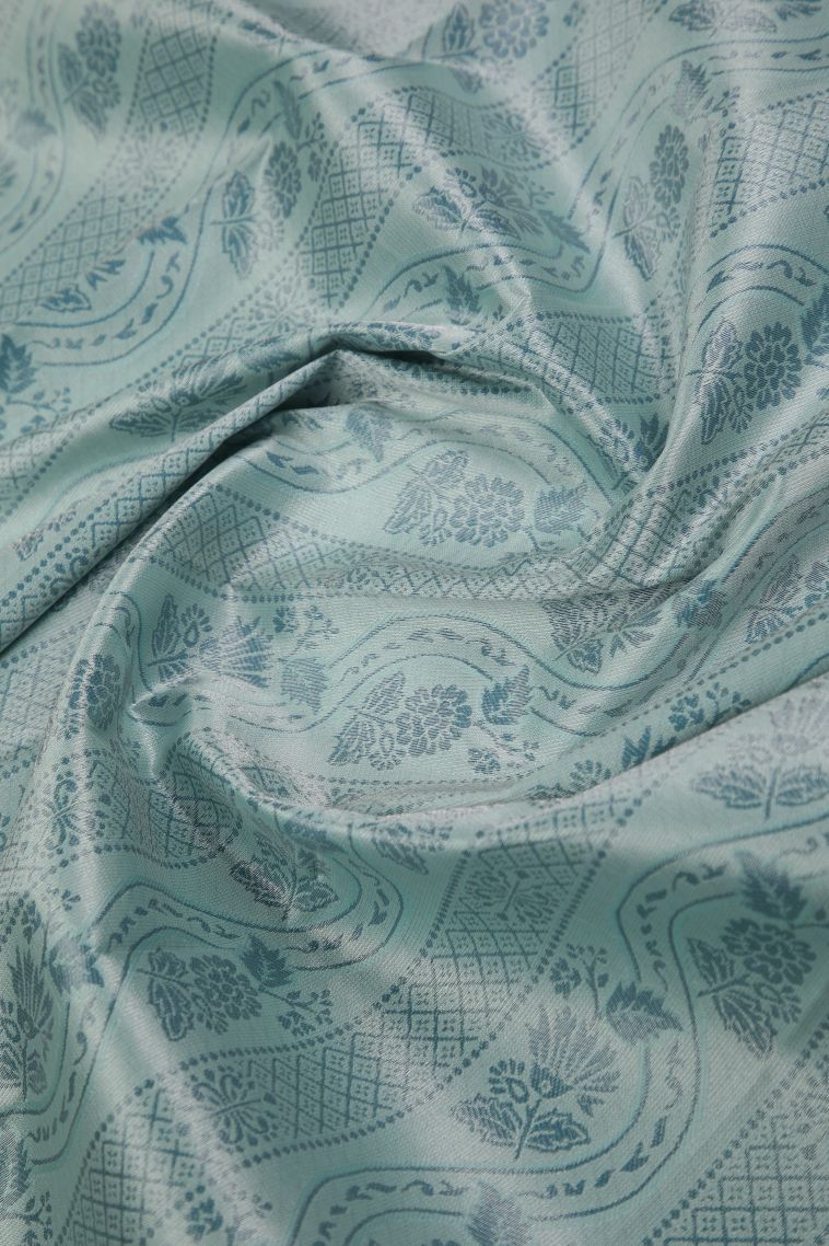 Sky Blue Visiri Madippu Silk Sarees with Silver Zari Floral Patterns view 4