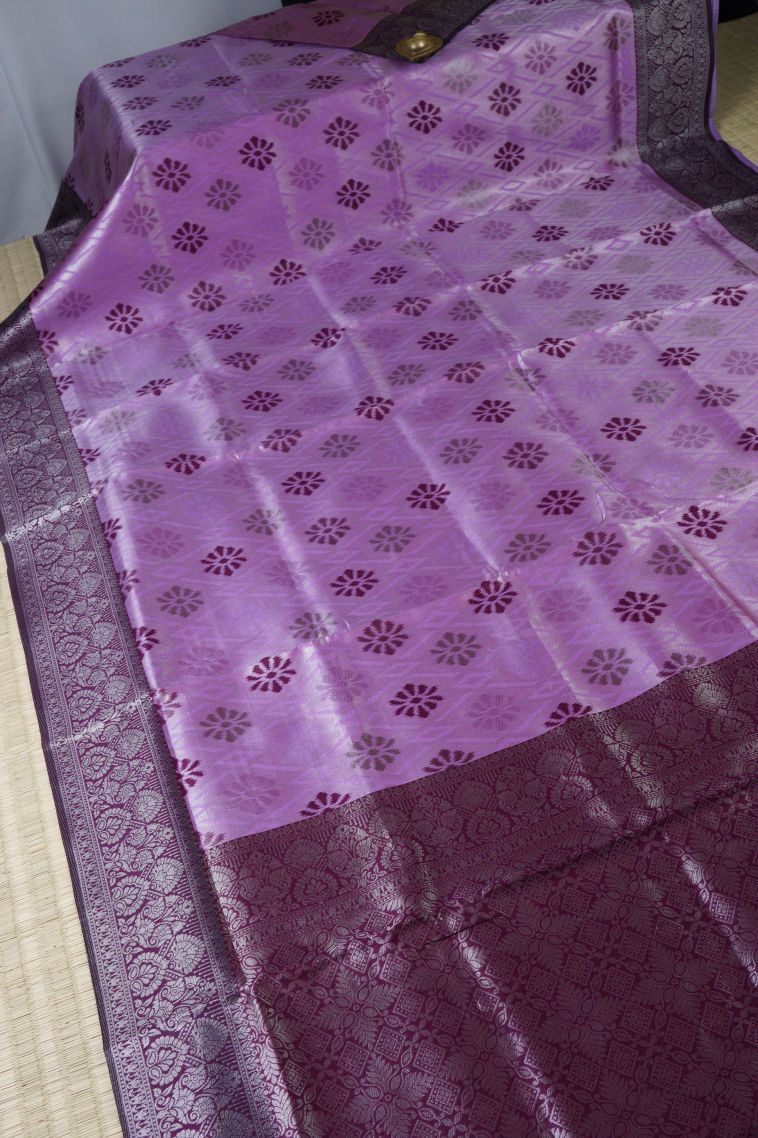 Lavender Purple Apoorva Silk Sarees with Silver Zari Buttis (small Dots Or Motifs) view 2