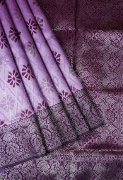 Lavender Purple Apoorva Silk Sarees with Silver Zari Buttis (small Dots Or Motifs)