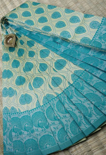 Lime Green Visiri Madippu Silk Sarees with Silver Zari Floral Patterns