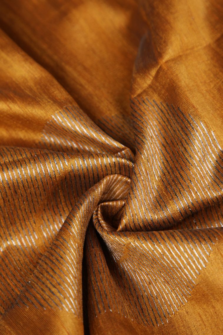 Apricot Orange Tussar Saree with Gold Zari Buttis (small Dots Or Motifs) view 4