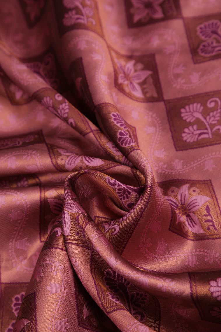 Crepe Pink Apoorva Silk Sarees with Copper Zari Floral Patterns view 4