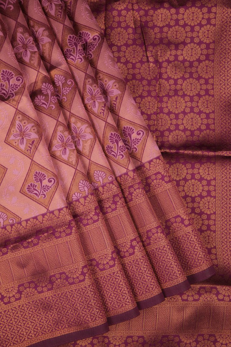 Crepe Pink Apoorva Silk Sarees with Copper Zari Floral Patterns view 1