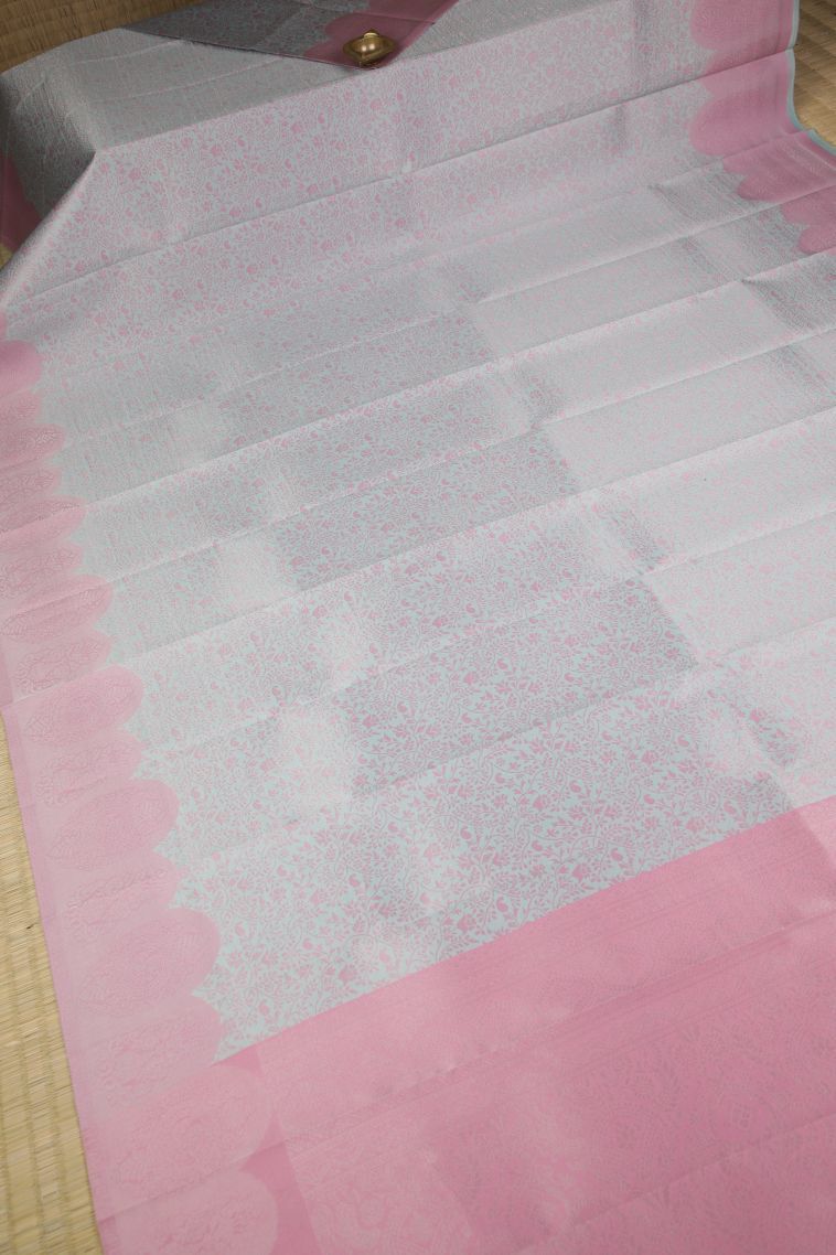 Sky Blue Visiri Madippu Silk Sarees with Silver Zari Floral Patterns view 2