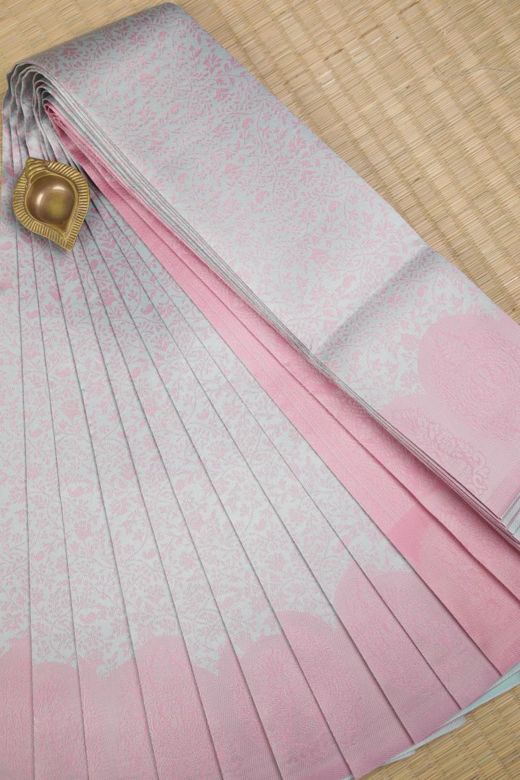 Sky Blue Visiri Madippu Silk Sarees with Silver Zari Floral Patterns view 1