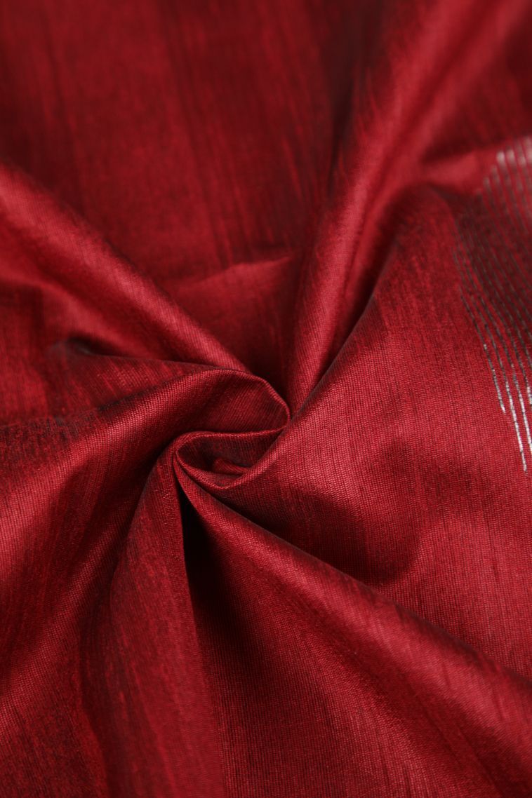 Rose  Red Tussar Saree with Copper Zari Buttis (small Dots Or Motifs) view 4