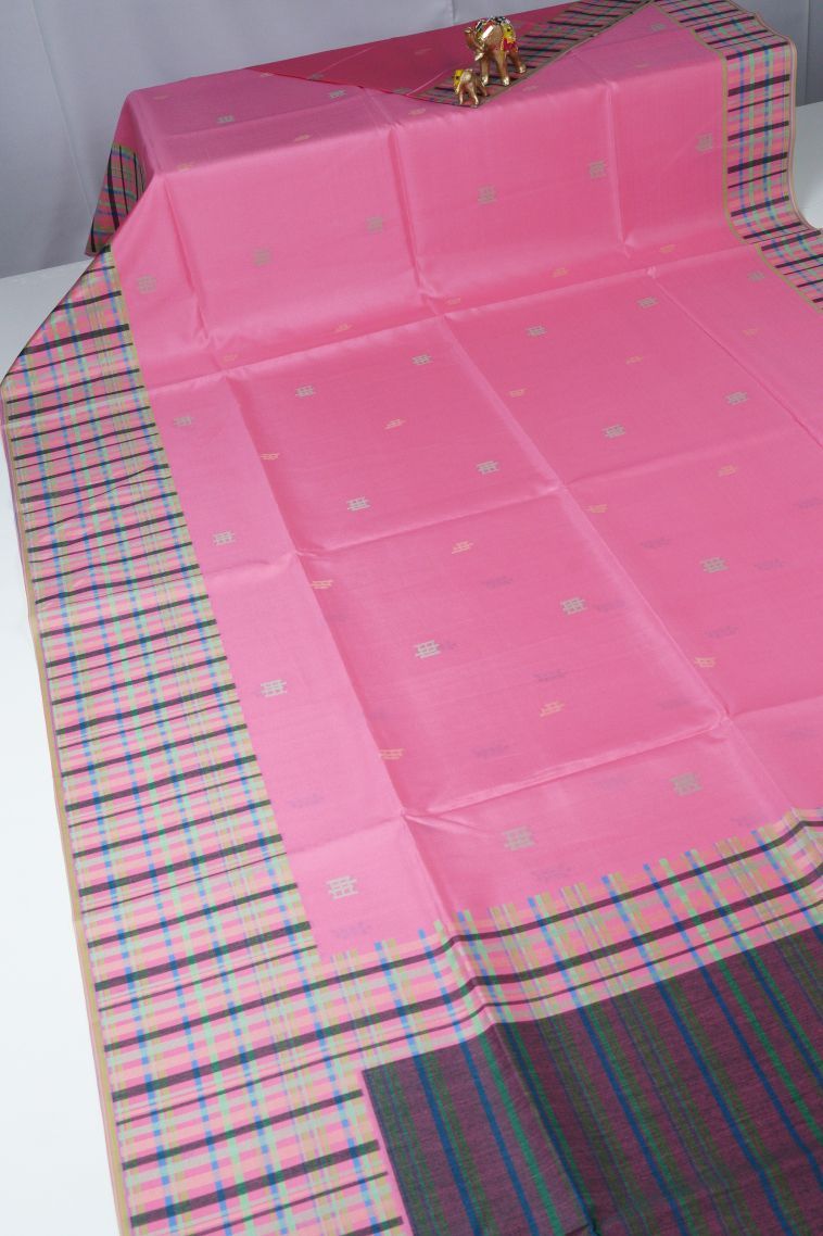 Taffy Pink Tussar Saree with Without Zari Zari Buttis (small Dots Or Motifs) view 2