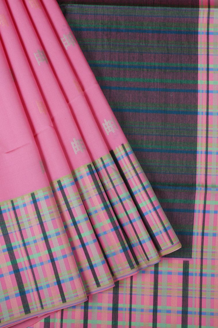 Taffy Pink Tussar Saree with Without Zari Zari Buttis (small Dots Or Motifs) view 1