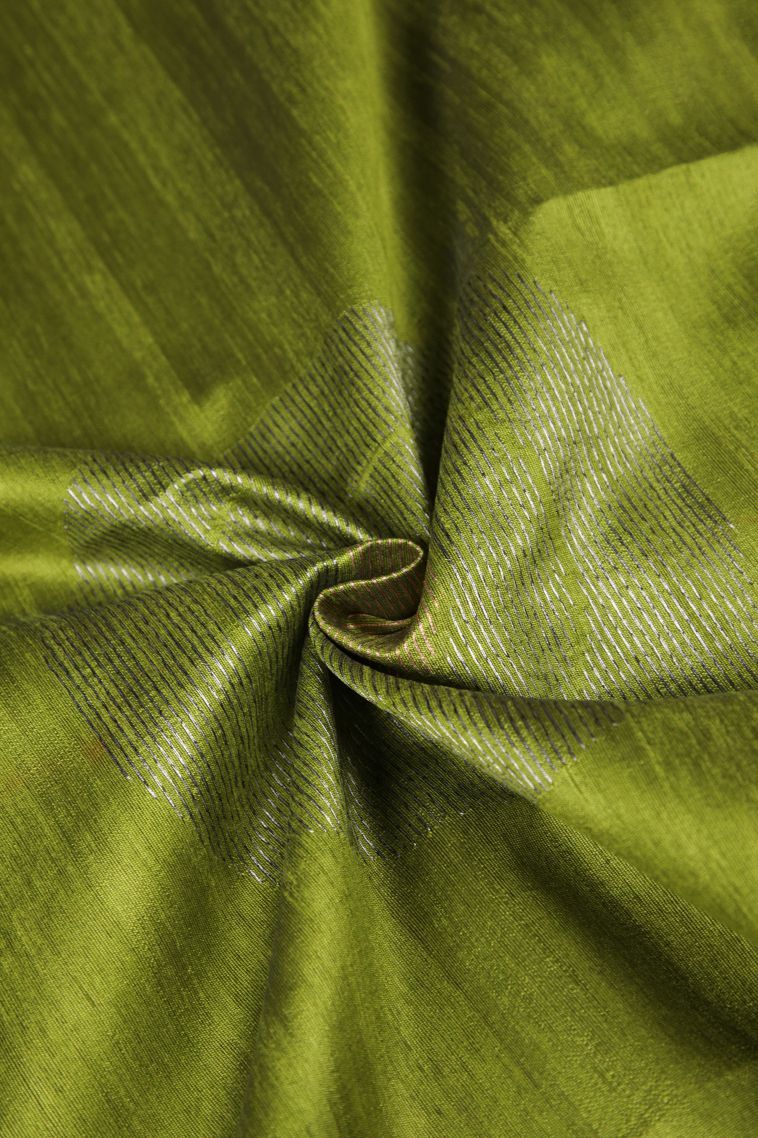 Lime Green Tussar Saree with Gold Zari Buttis (small Dots Or Motifs) view 4