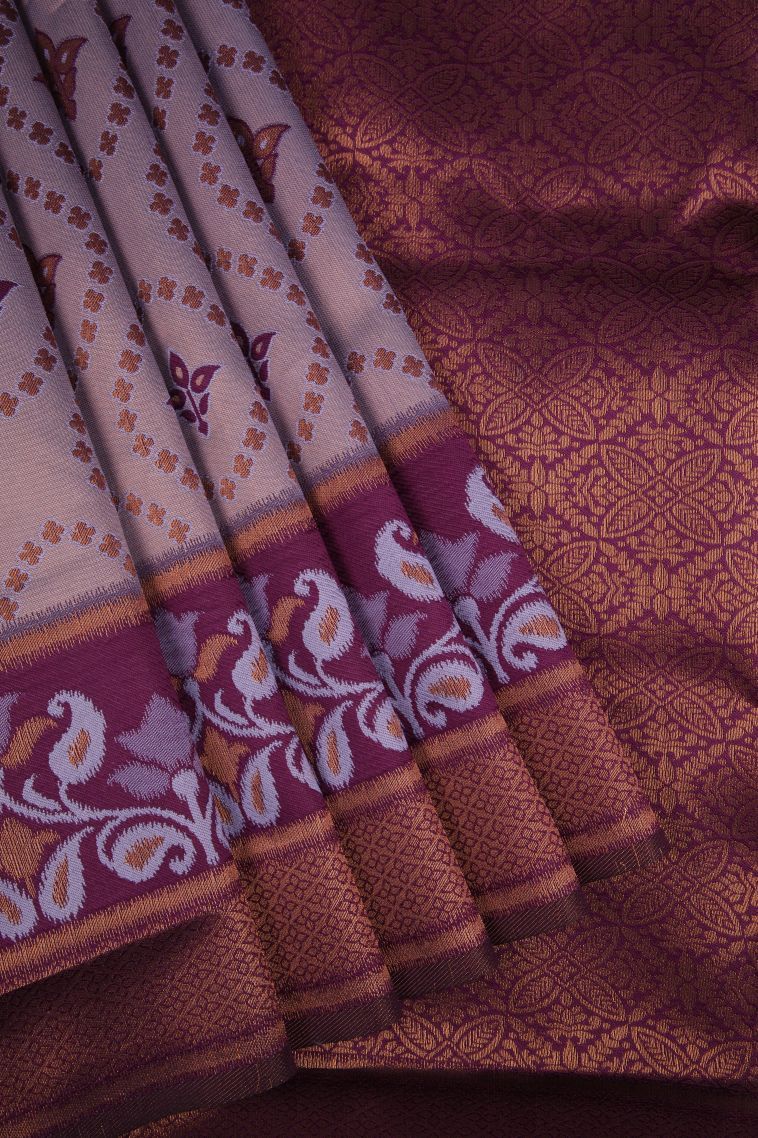 Heather Purple Apoorva Silk Sarees with Copper Zari Floral Patterns view 1