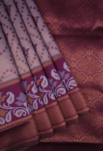 Heather Purple Apoorva Silk Sarees with Copper Zari Floral Patterns