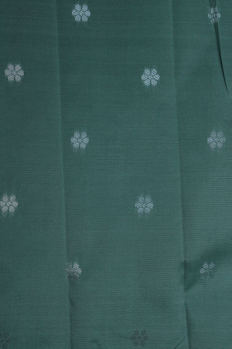 Bottle Green Visiri Madippu Silk Sarees with Silver Zari Buttis (small Dots Or Motifs) view 3