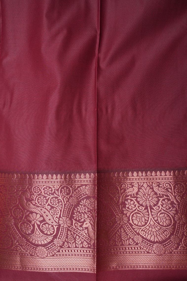 Rouge Pink Visiri Madippu Silk Sarees with Copper Zari Stripes view 3