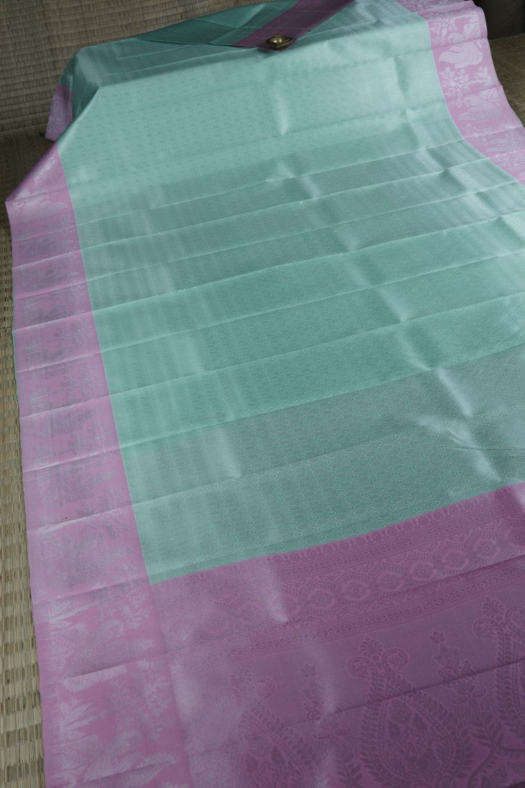 Arctic Blue Visiri Madippu Silk Sarees with Silver Zari Floral Patterns view 2