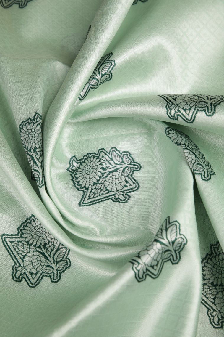 Pistachio Green Apoorva Silk Sarees with Silver Zari Floral Patterns view 4
