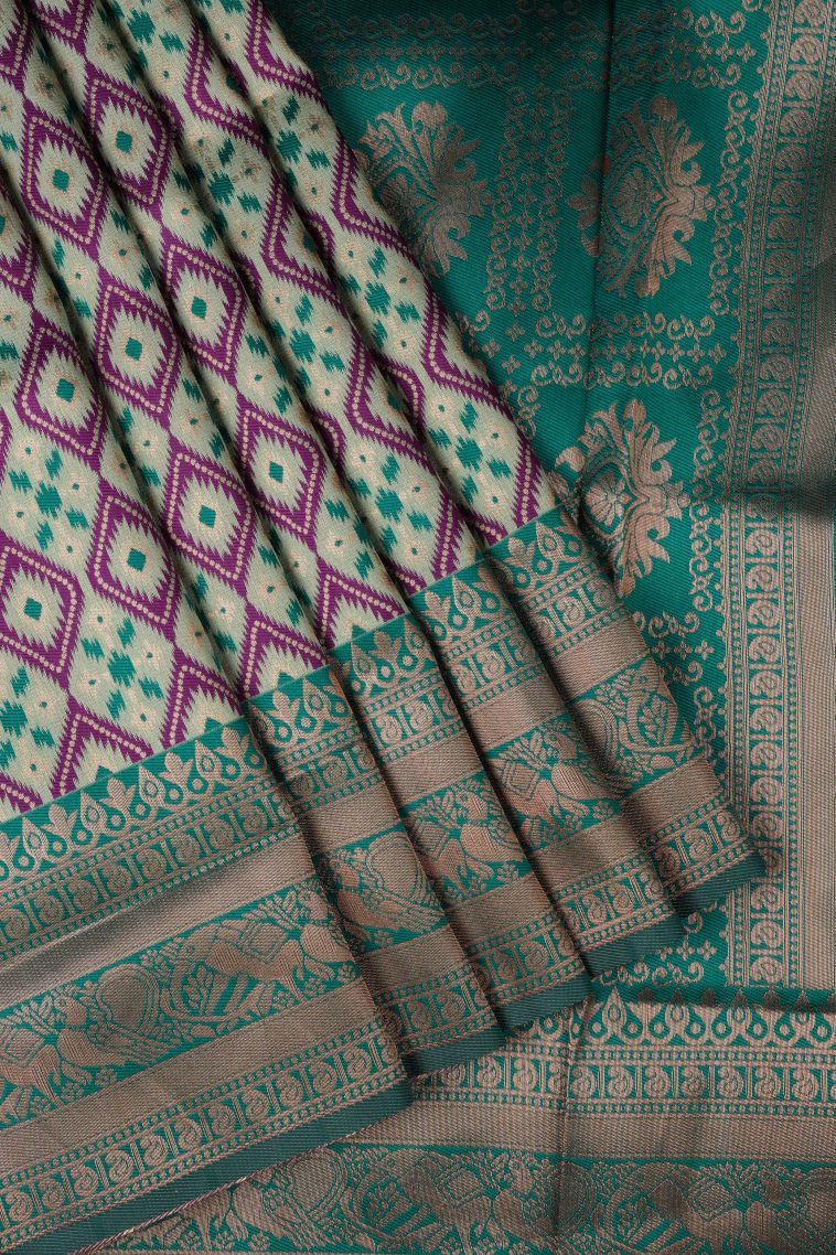 Pistachio Green Apoorva Silk Sarees with Copper Zari Floral Patterns view 1