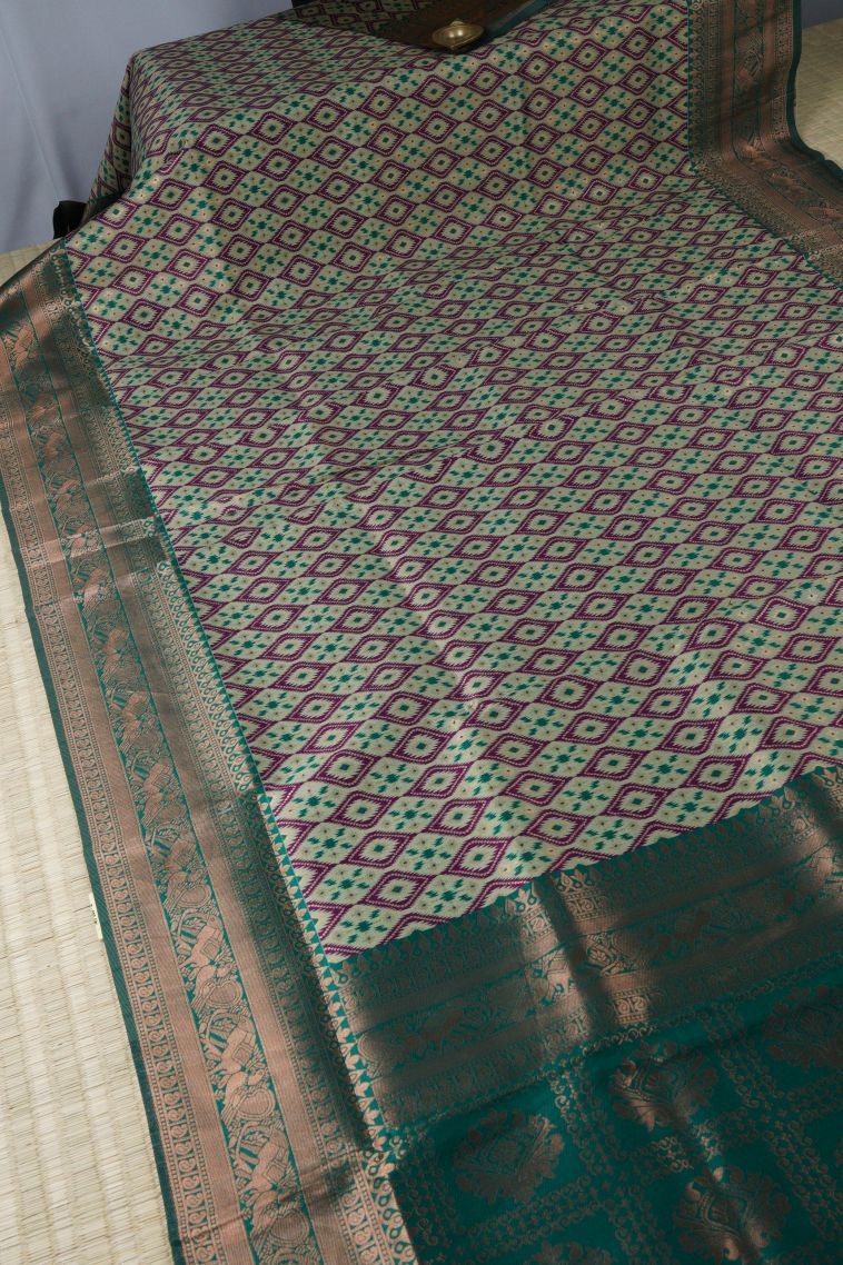 Pistachio Green Apoorva Silk Sarees with Copper Zari Floral Patterns view 2