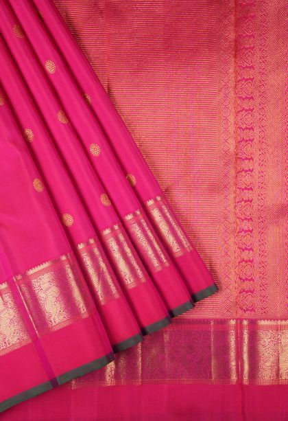 Magenta  Pink Kanchipuram Silk Sarees with Gold Zari Buttis (small Dots Or Motifs)